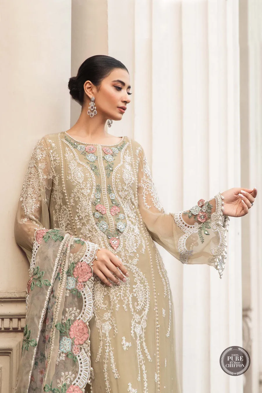 Maria.B | Embroidered Chiffon Collection '23 | MPC-23-101 coffee