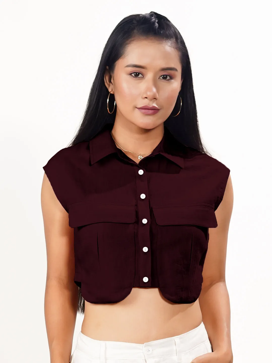 Maroon Solid Collared Shirt