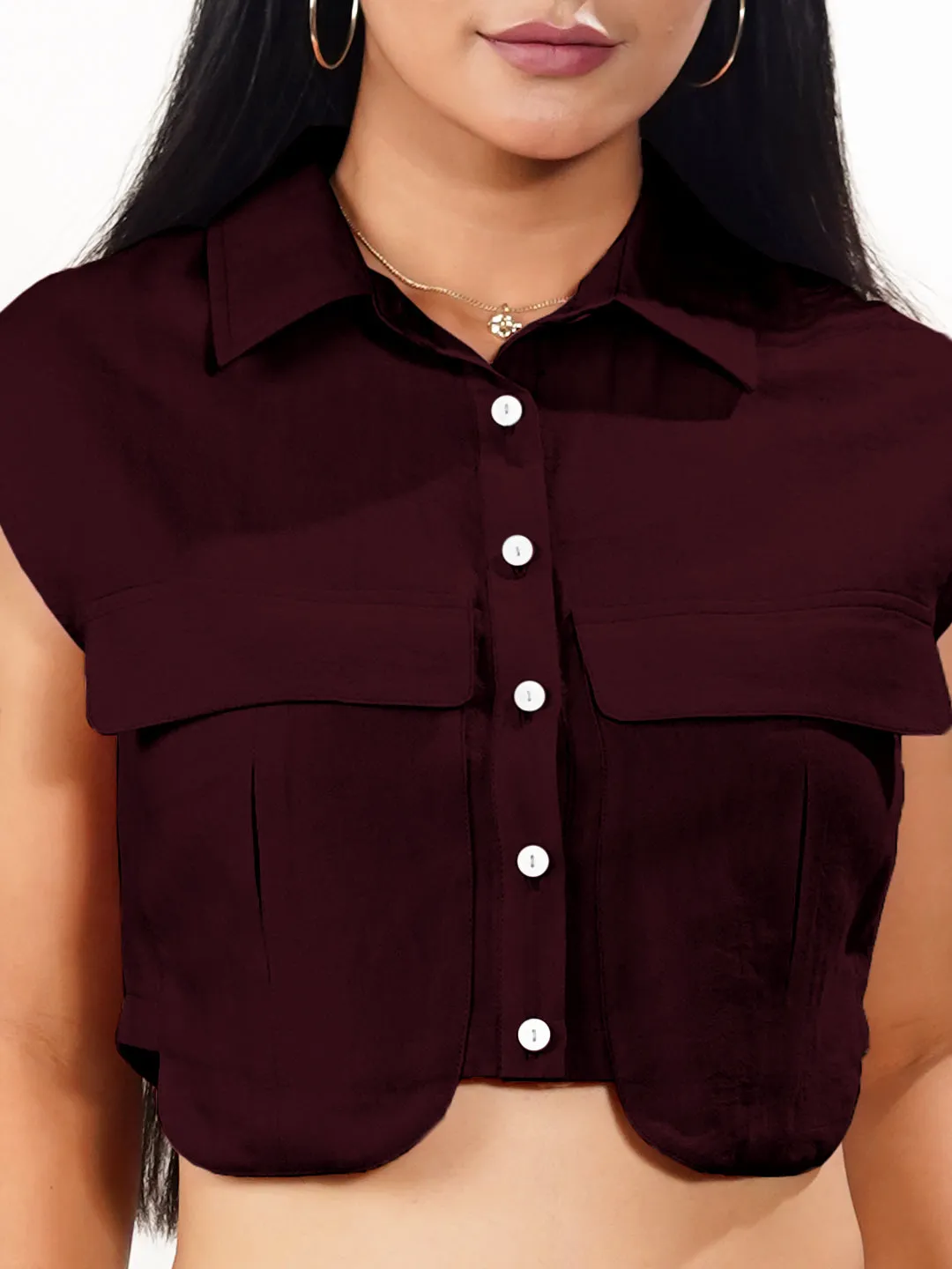 Maroon Solid Collared Shirt
