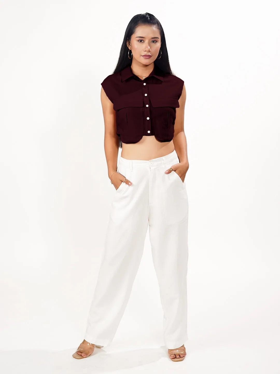 Maroon Solid Collared Shirt