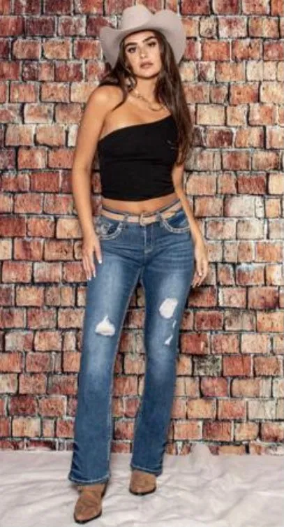 Meredith Light Denim Embroidered Bootcut Jeans