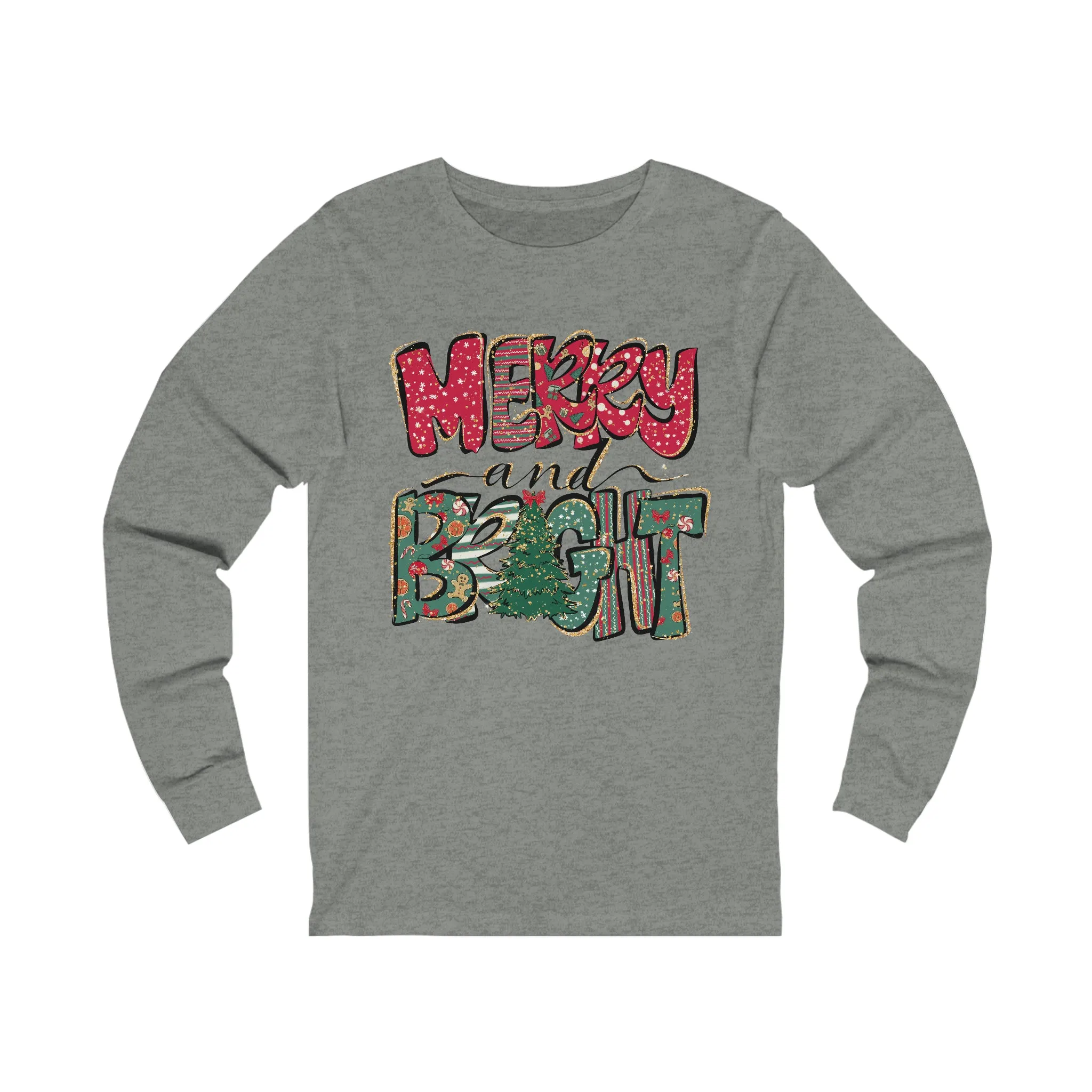 Merry and Bright Long Sleeve T-Shirt Retro Colorful
