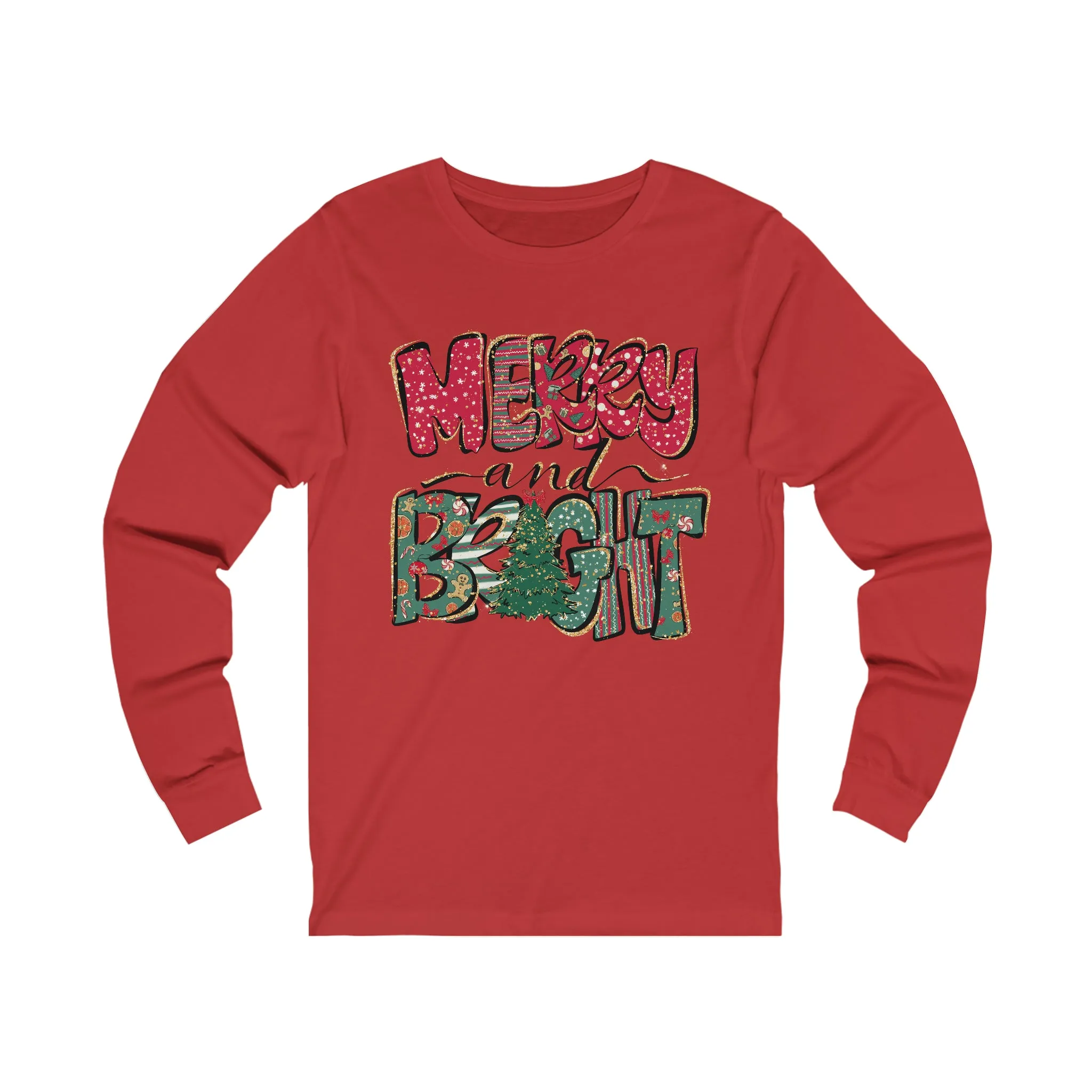 Merry and Bright Long Sleeve T-Shirt Retro Colorful