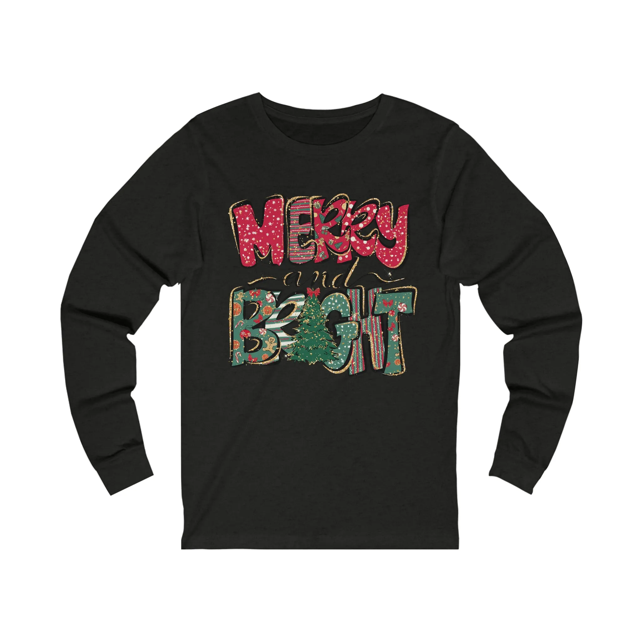 Merry and Bright Long Sleeve T-Shirt Retro Colorful