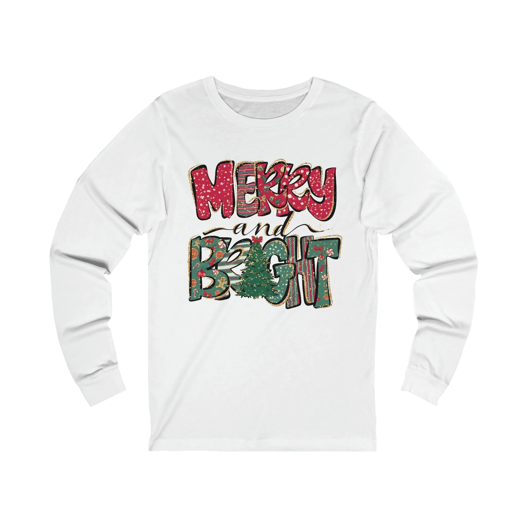 Merry and Bright Long Sleeve T-Shirt Retro Colorful