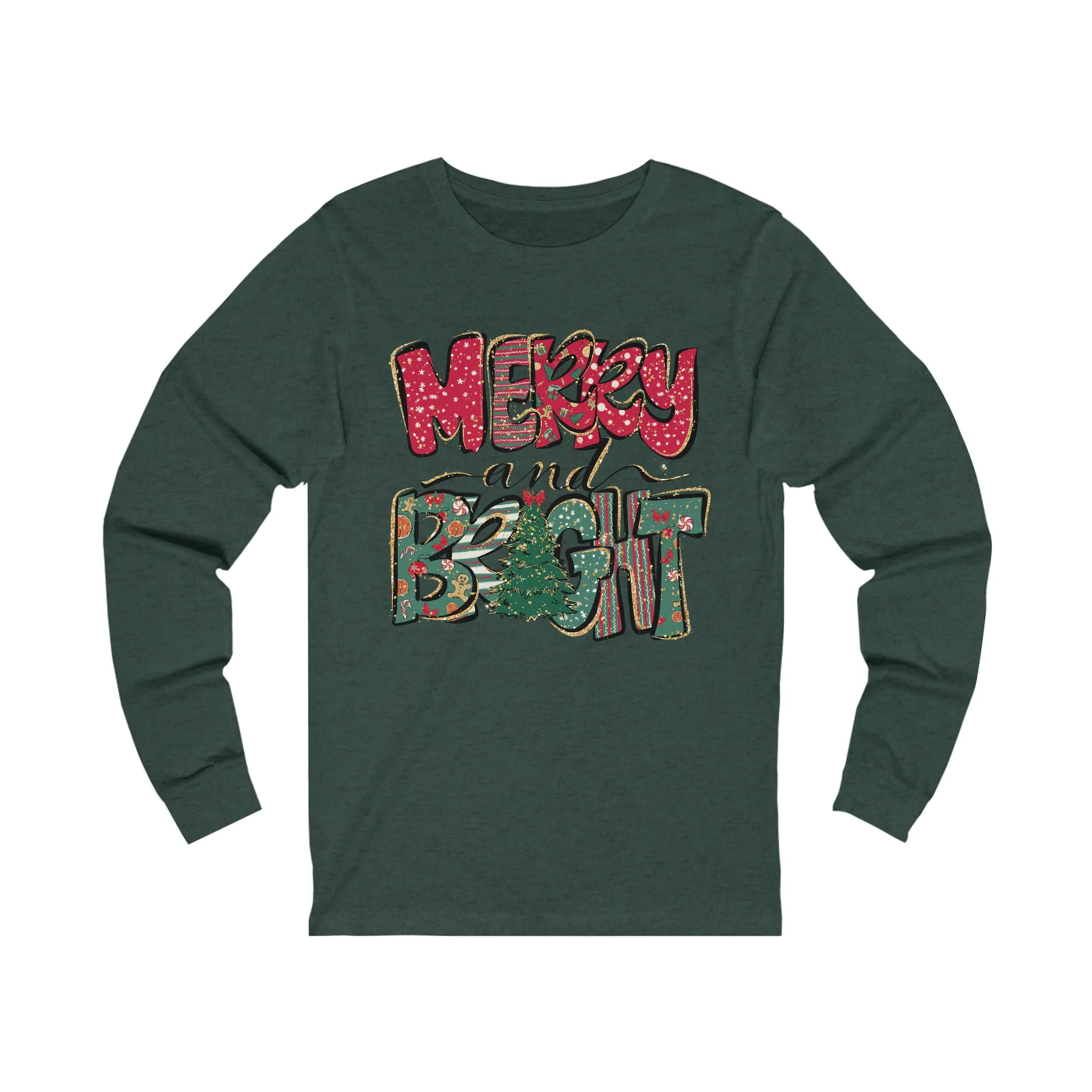 Merry and Bright Long Sleeve T-Shirt Retro Colorful