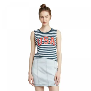 Modern Lux Women's USA Blue Striped Graphic Tank Top