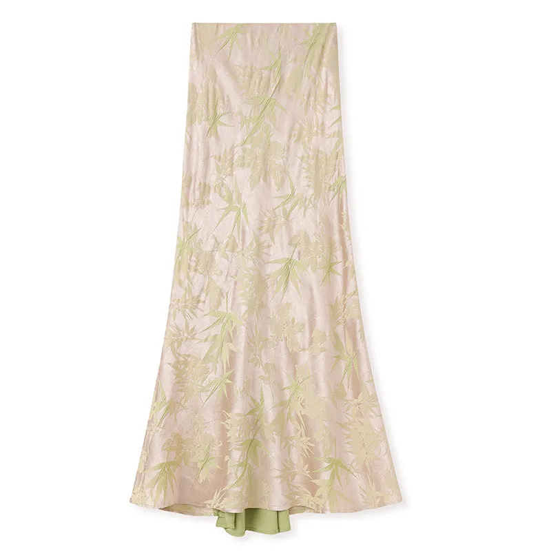 National style new Chinese-style green bamboo jacquard stand-up collar top temperament fashionable light luxury disc buckle vest skirt set N3011
