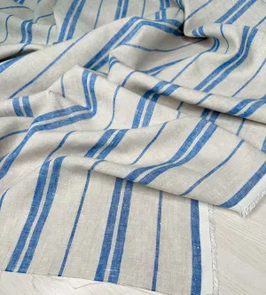 Natural/Azure - Yarn-Dyed Linen Stripe - 1/2 metre