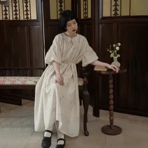 New Chinese dress women's gentle wind design long dress literary bamboo printing round neck loose skirt B0533