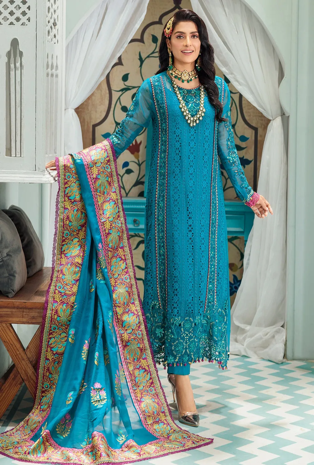 Noor Chiffon Laserkari 2023 by Saadia Asad | D-05