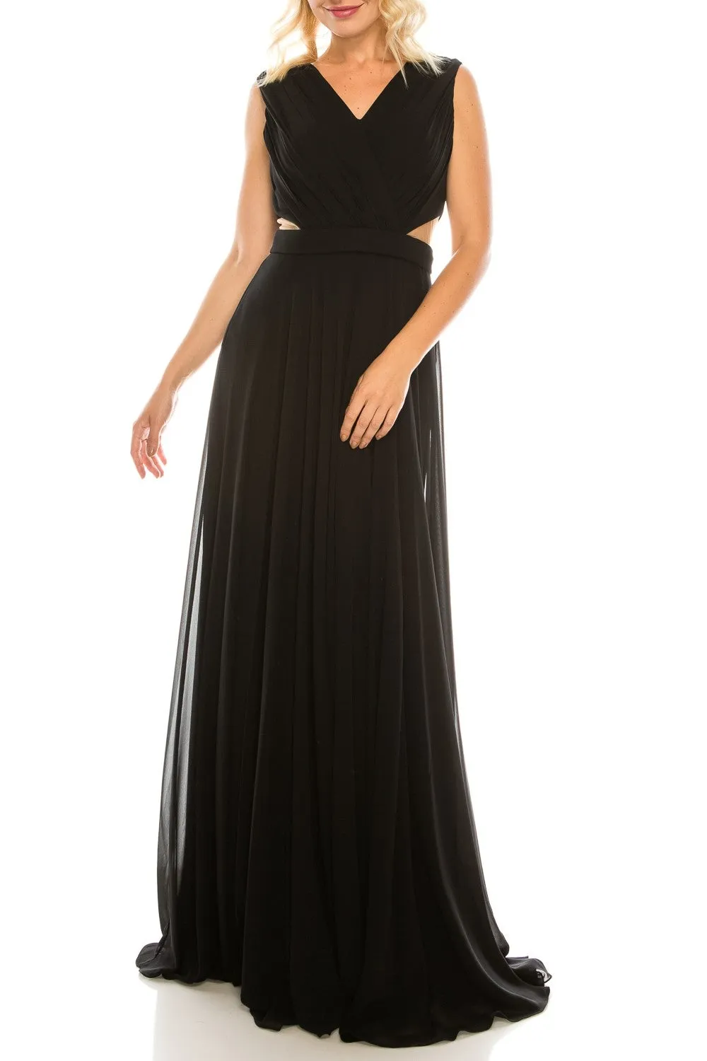 Odrella 4424 Salmon Surplice Necklined Full Skirt Gown with Mesh Inserts