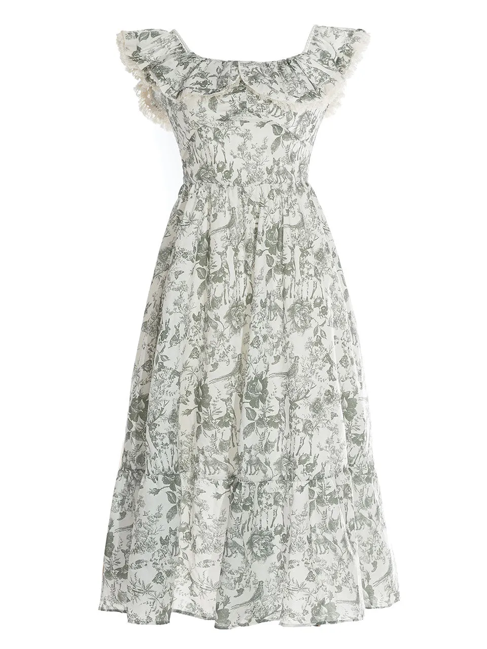 Off The Shoulder Floral Print Ruffles Vintage 1950S Dress