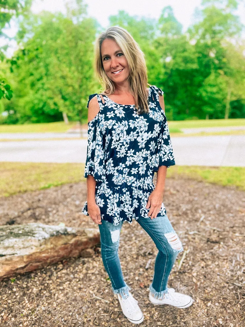 Open Shoulder Floral Tunic