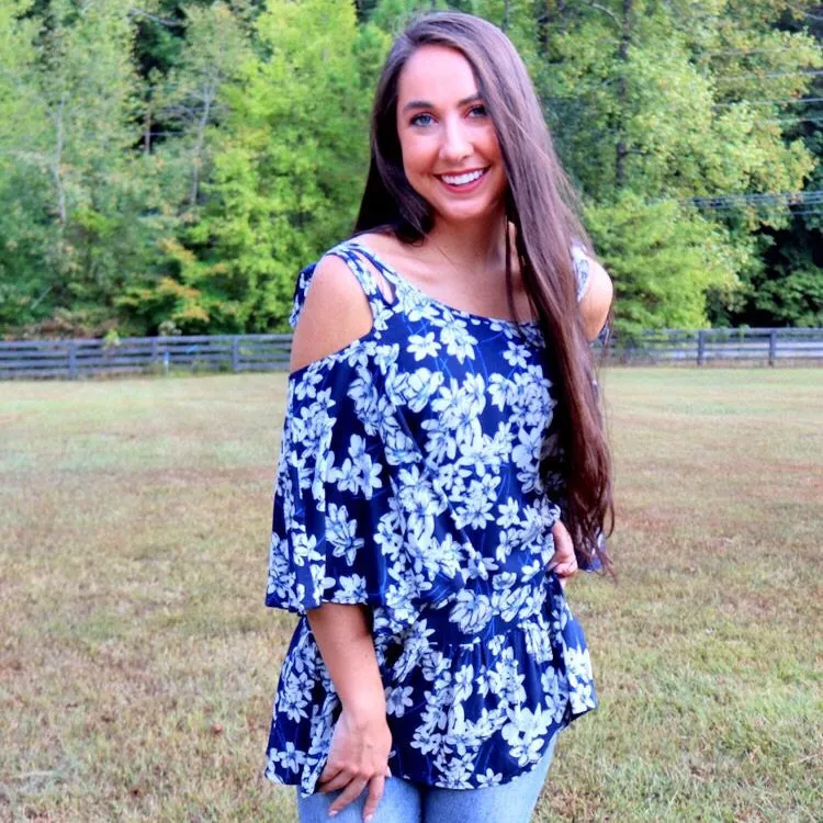 Open Shoulder Floral Tunic