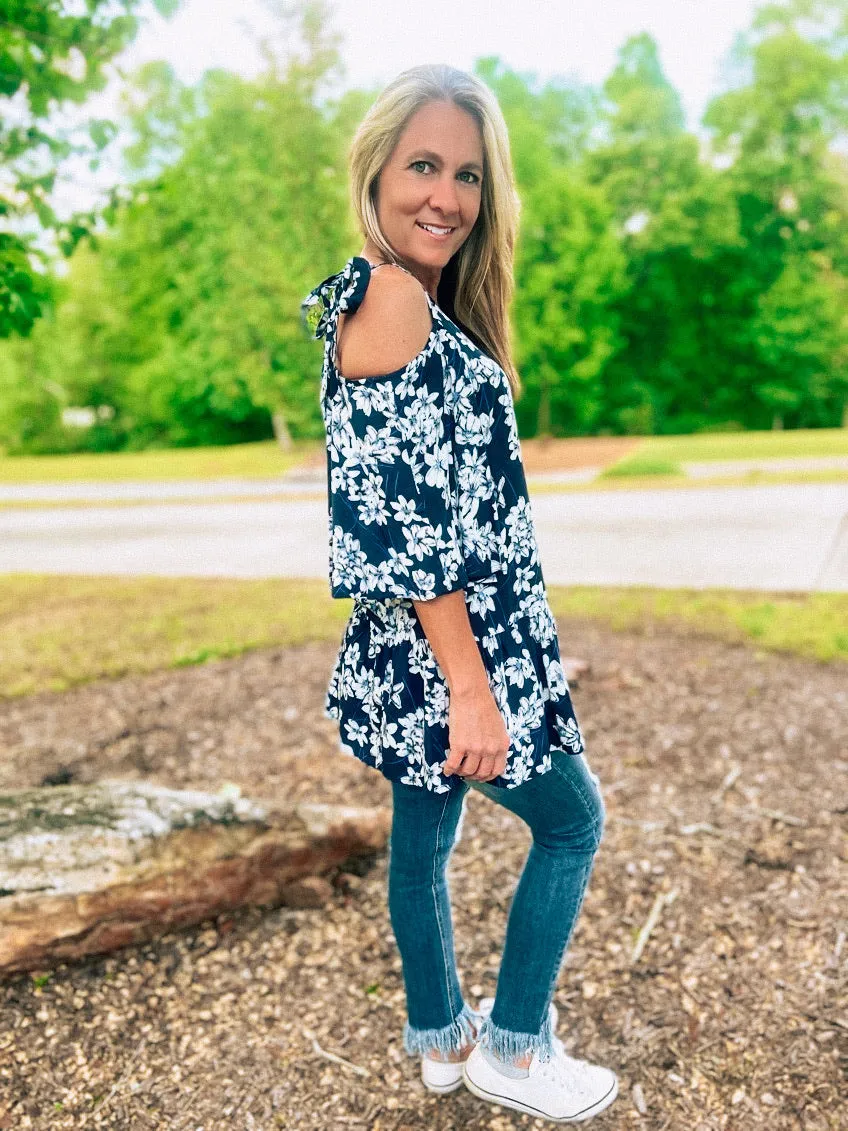 Open Shoulder Floral Tunic