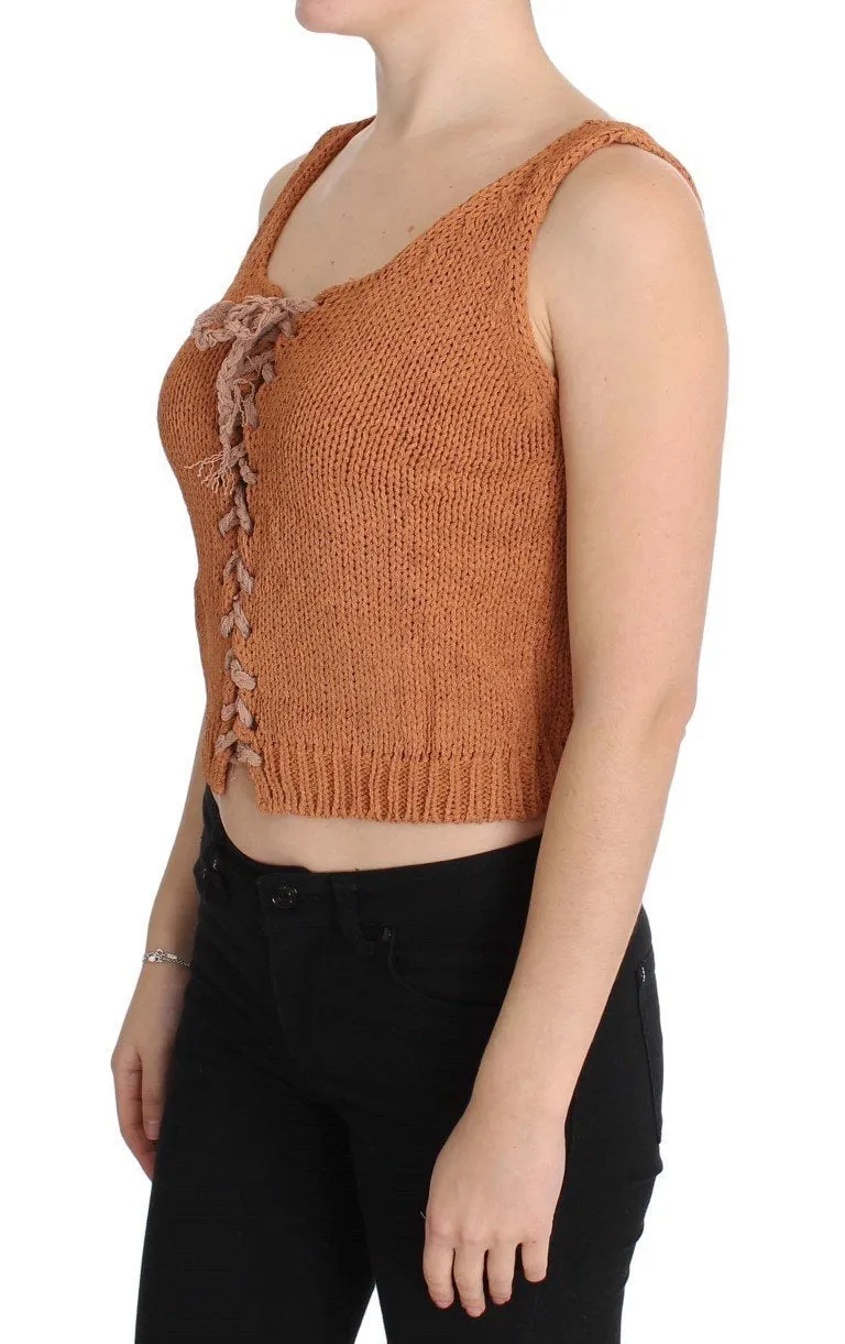 Orange Cotton Knitted Sleeveless Sweater