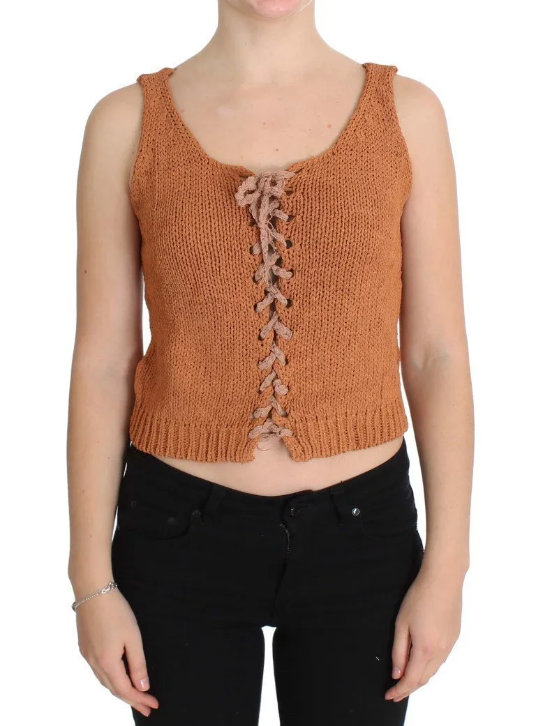 Orange Cotton Knitted Sleeveless Sweater