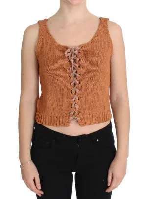 Orange Cotton Knitted Sleeveless Sweater