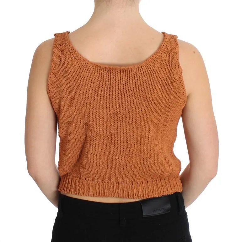 Orange Cotton Knitted Sleeveless Sweater