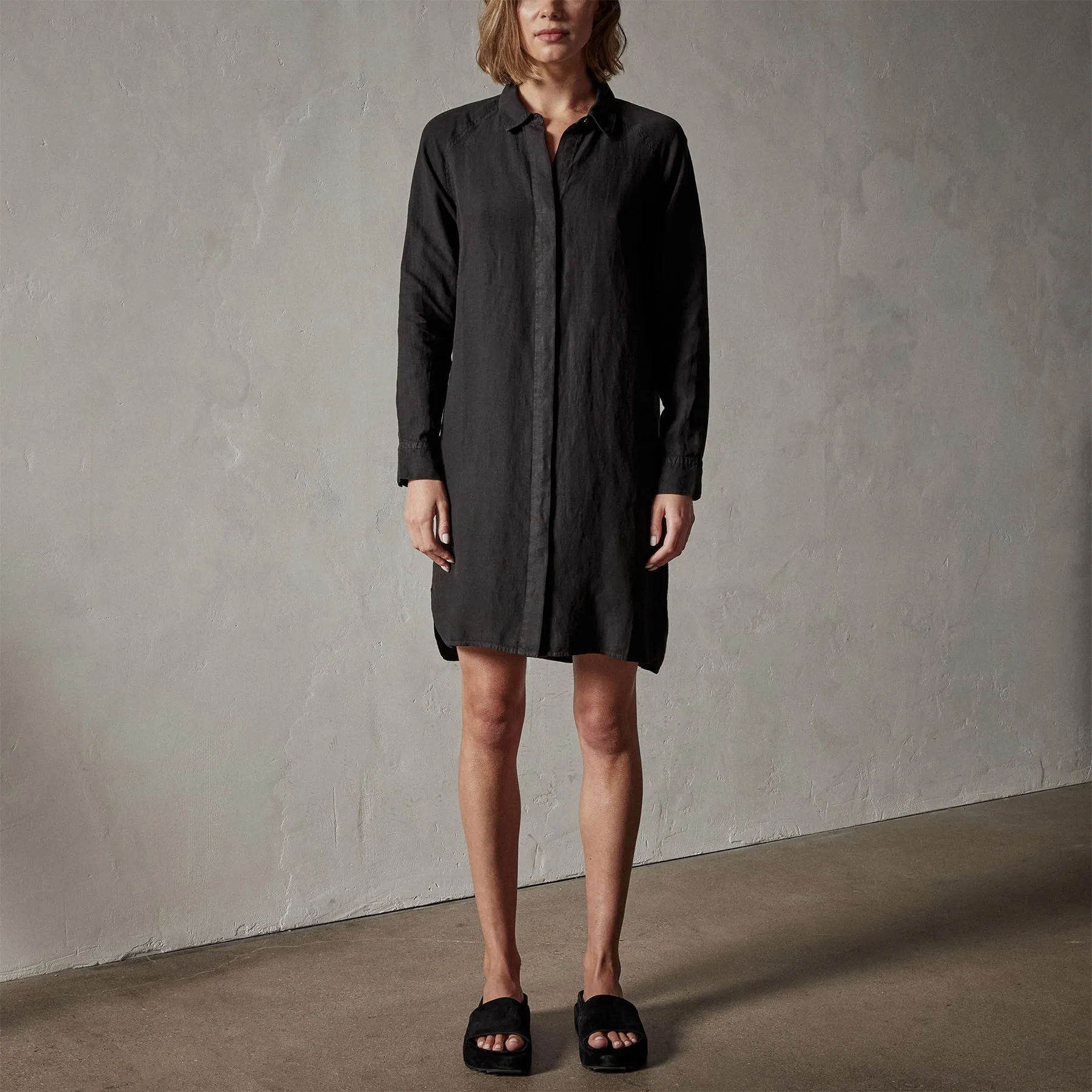 Pacific Linen Shirt Dress - Black