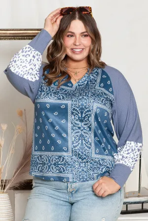 Paisley Split Neck Plus Size Top
