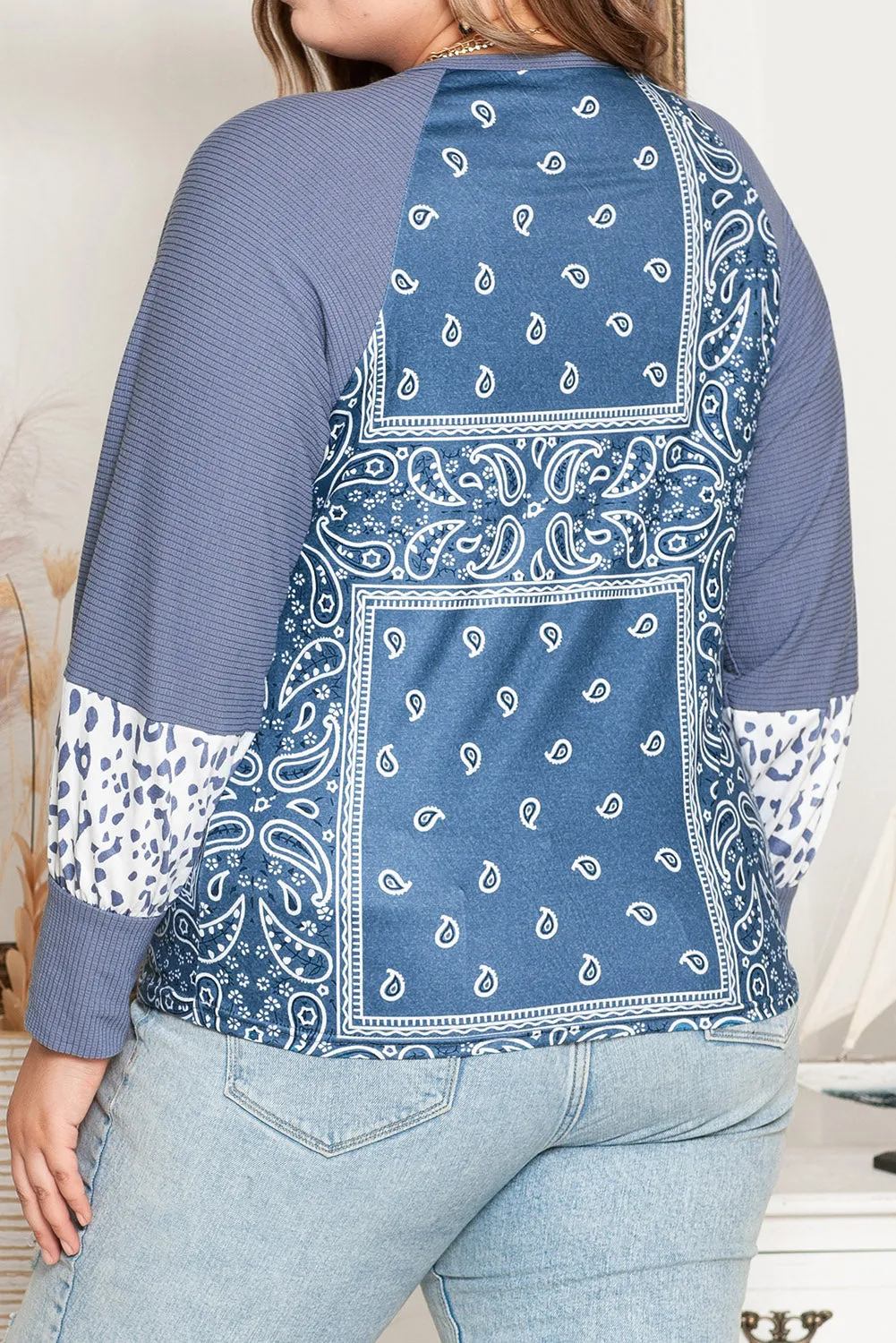 Paisley Split Neck Plus Size Top