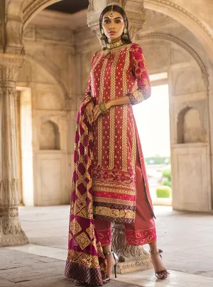 Pakistani designer embroidered chiffon dress in pink color # P2341