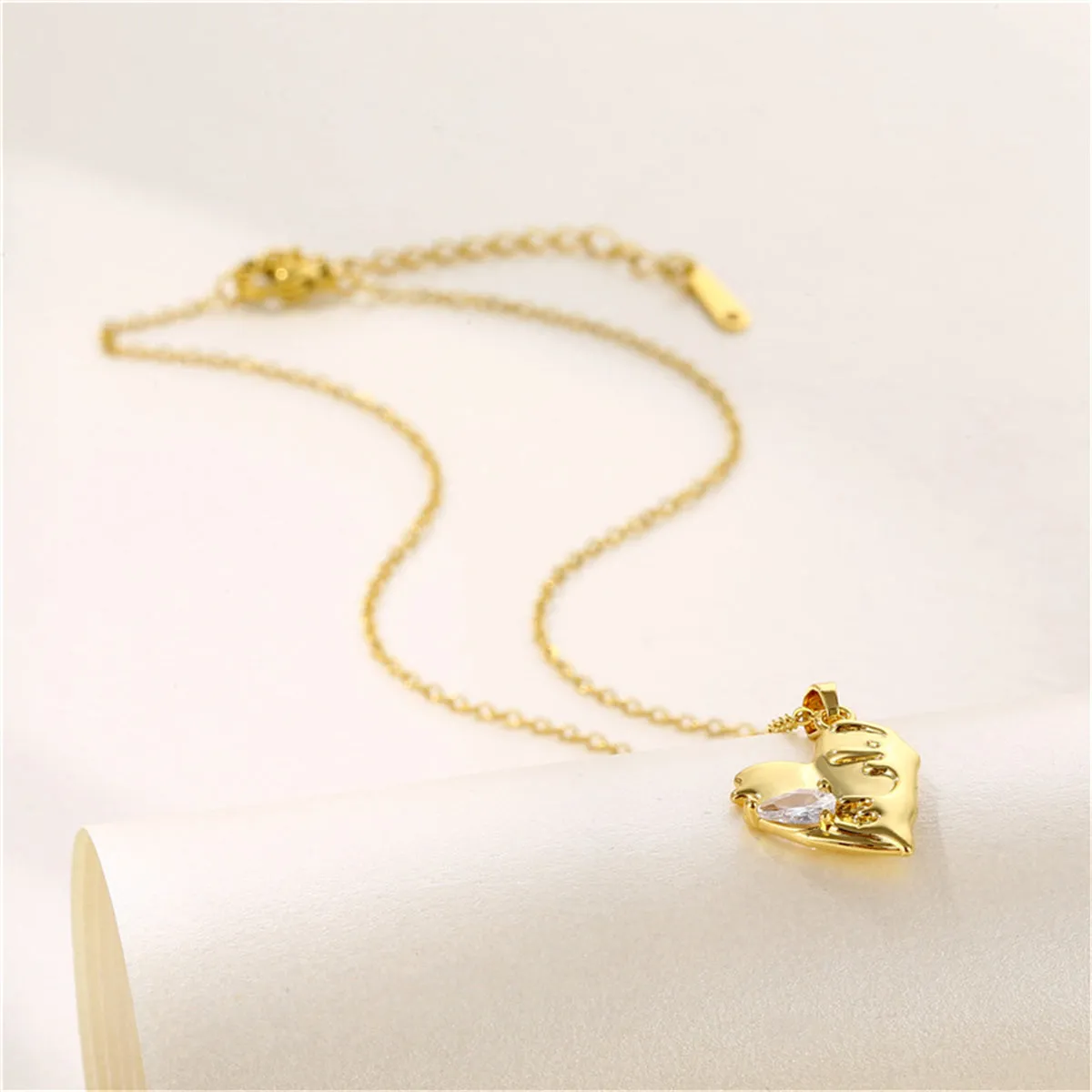 Pear-Cut Crystal & 18K Gold-Plated Heart Pendant Necklace