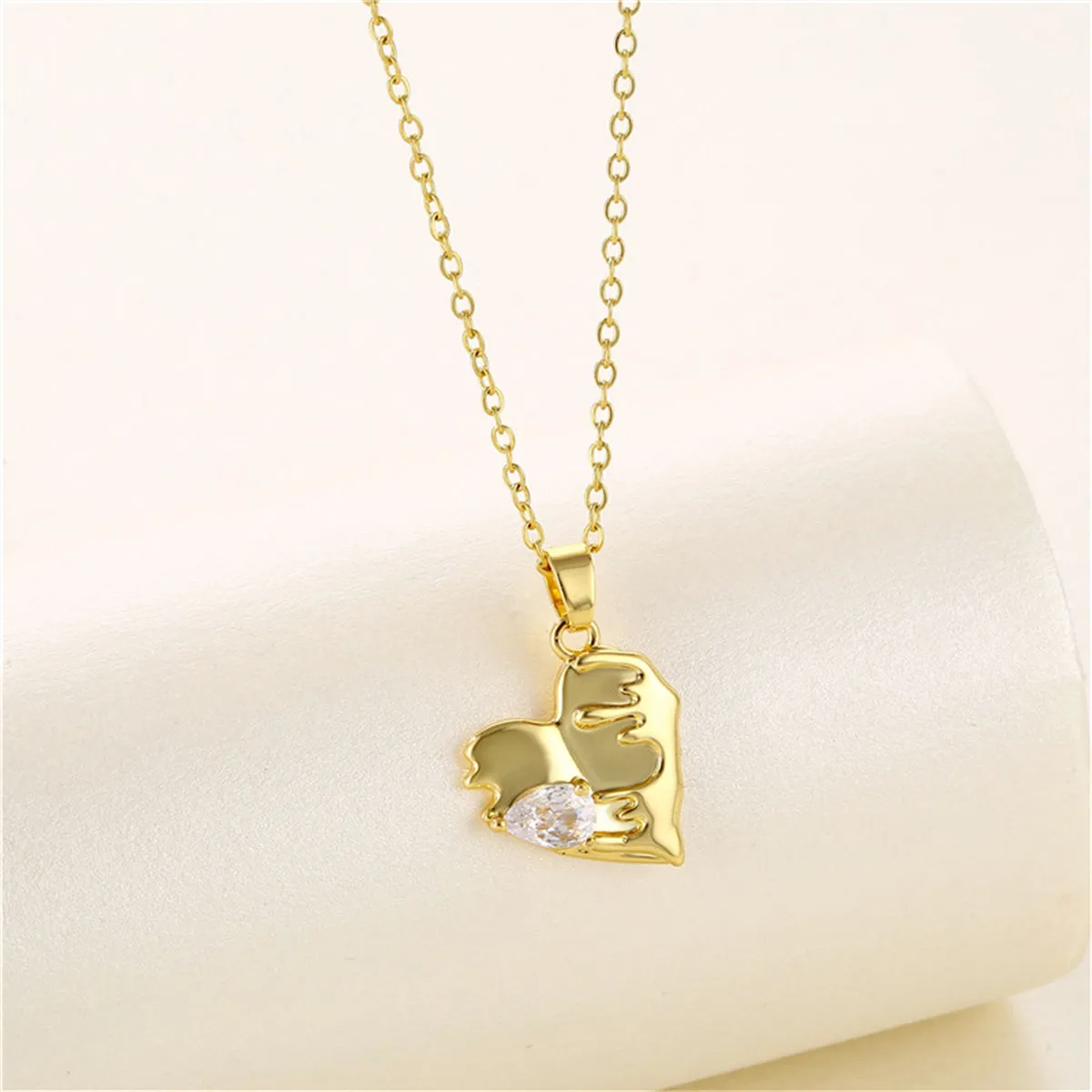 Pear-Cut Crystal & 18K Gold-Plated Heart Pendant Necklace