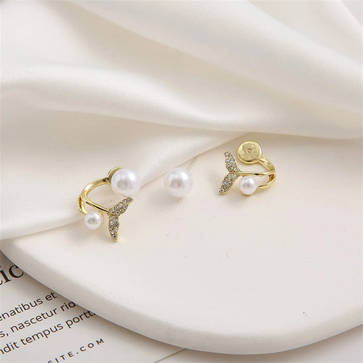 Pearl & Cubic Zirconia 18K Gold-Plated Fishtail Ear Jackets