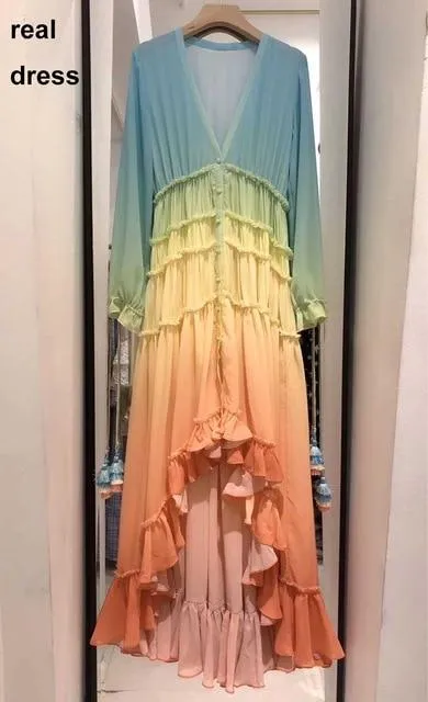 PEBBLES - Chiffon Boho Rainbow Maxi Dress