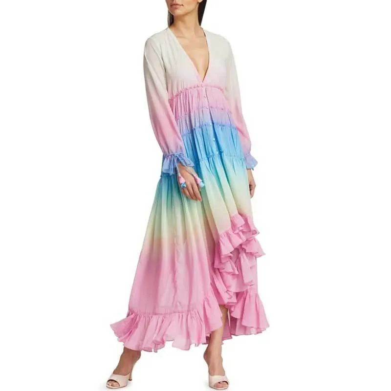 PEBBLES - Chiffon Boho Rainbow Maxi Dress