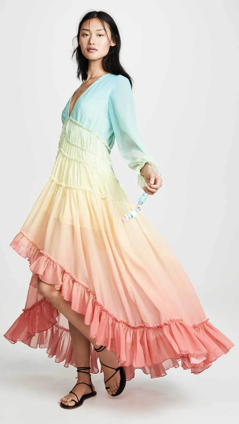 PEBBLES - Chiffon Boho Rainbow Maxi Dress