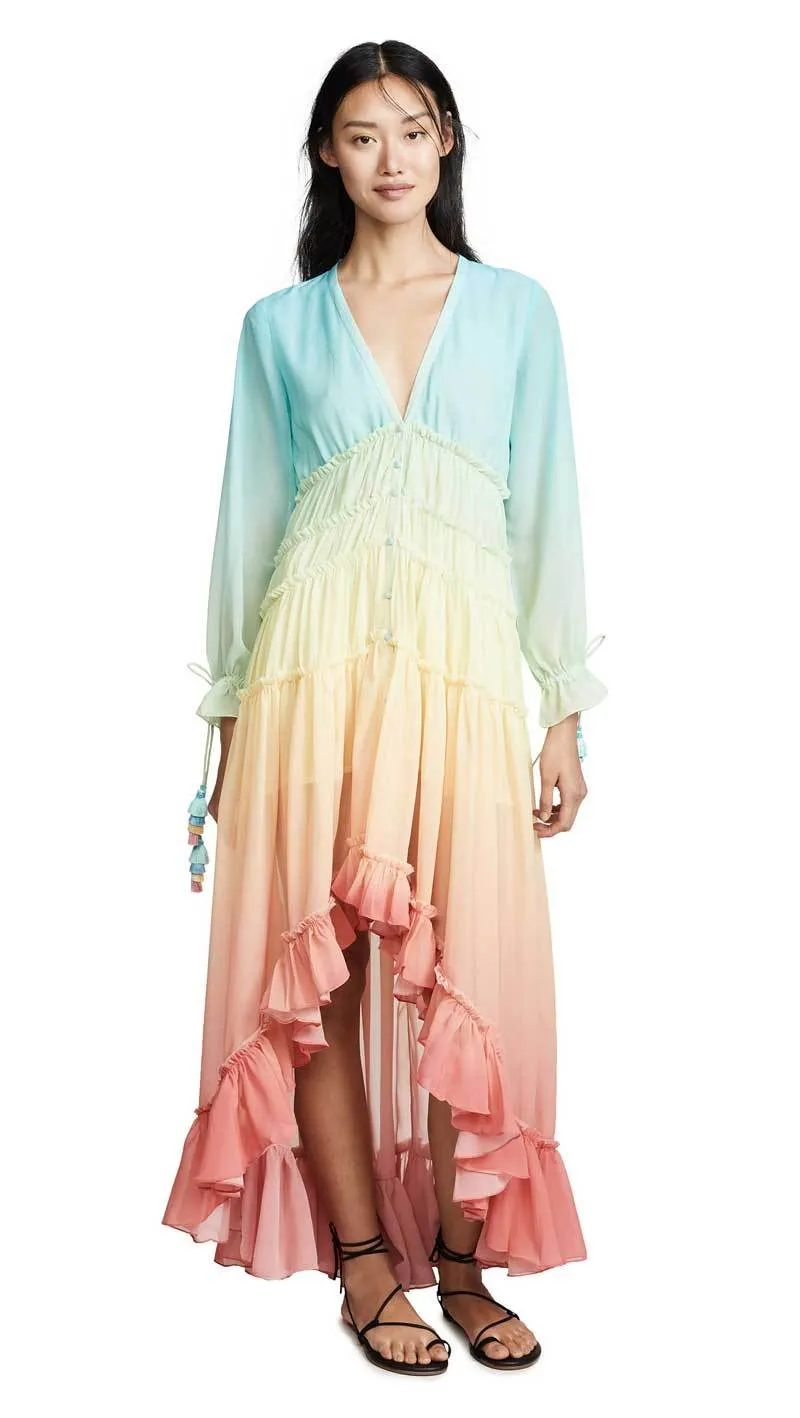 PEBBLES - Chiffon Boho Rainbow Maxi Dress