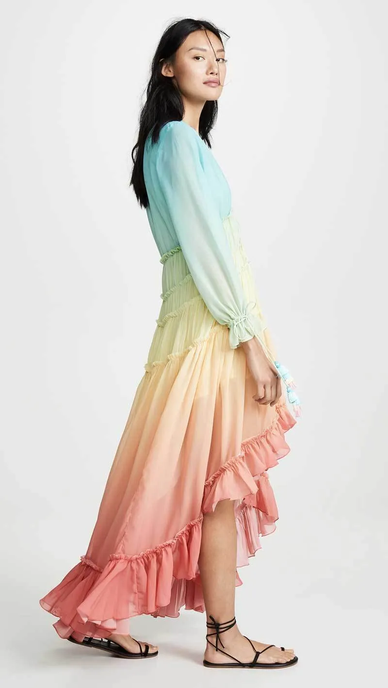 PEBBLES - Chiffon Boho Rainbow Maxi Dress