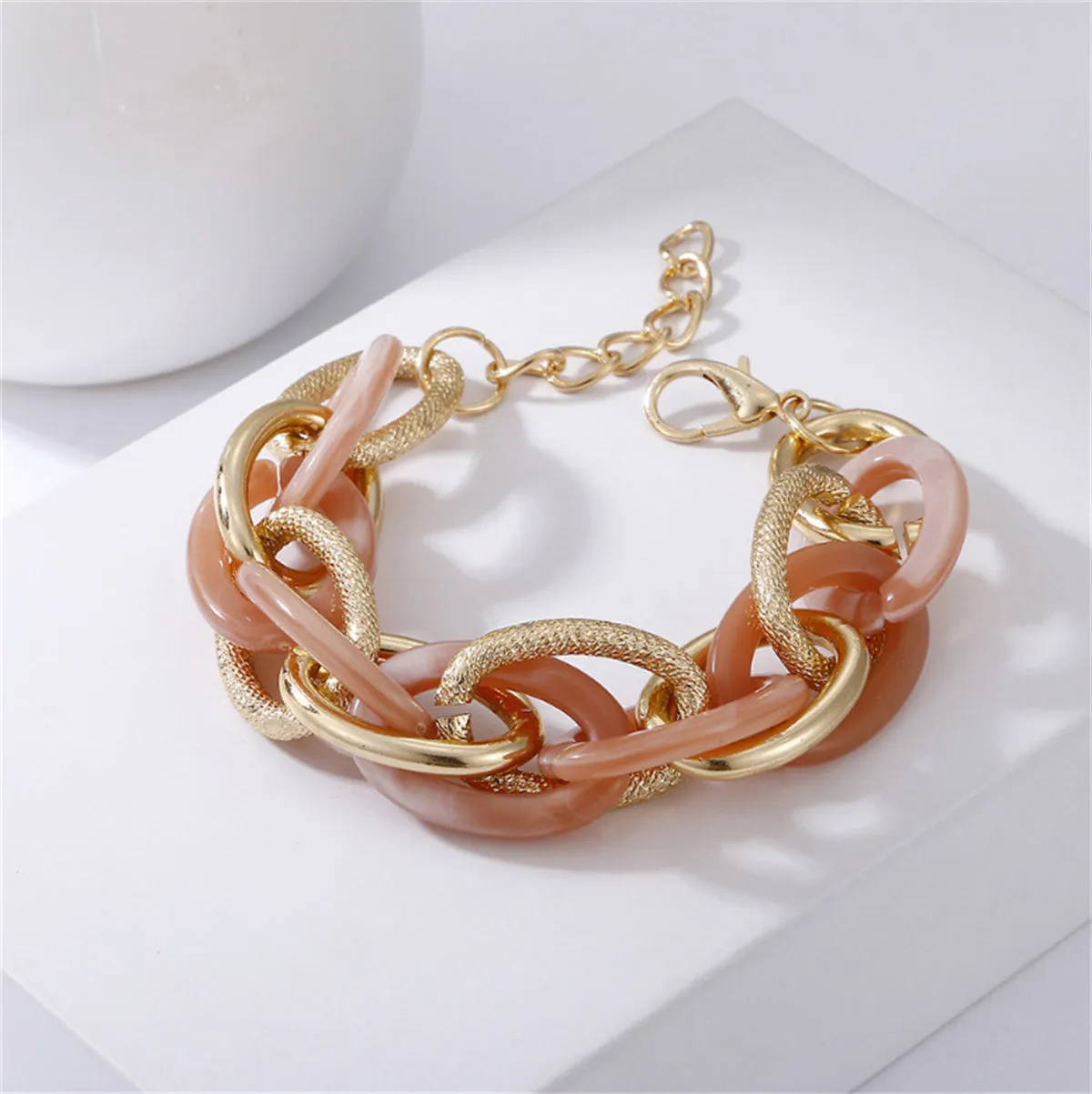 Pink Acrylic & 18K Gold-Plated Interlocking Chain Bracelet