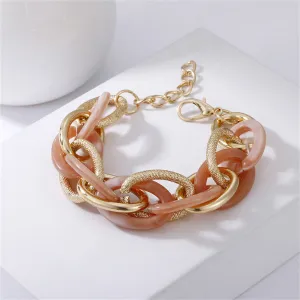 Pink Acrylic & 18K Gold-Plated Interlocking Chain Bracelet