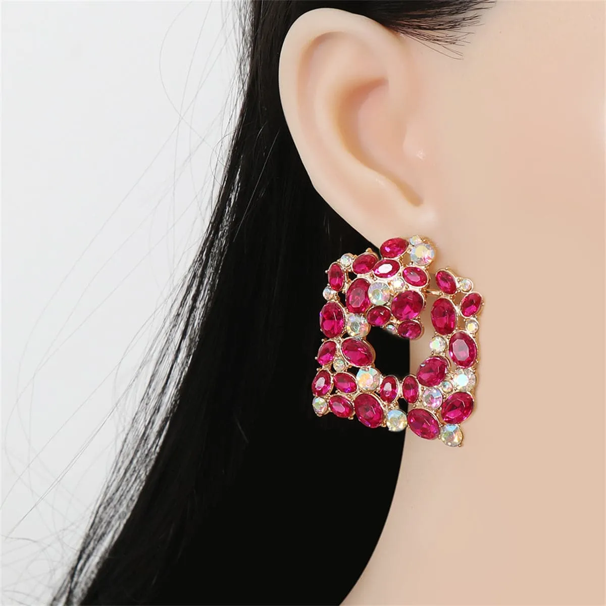 Pink Crystal & Cubic Zirconia 18K Gold-Plated Geometric Drop Earrings