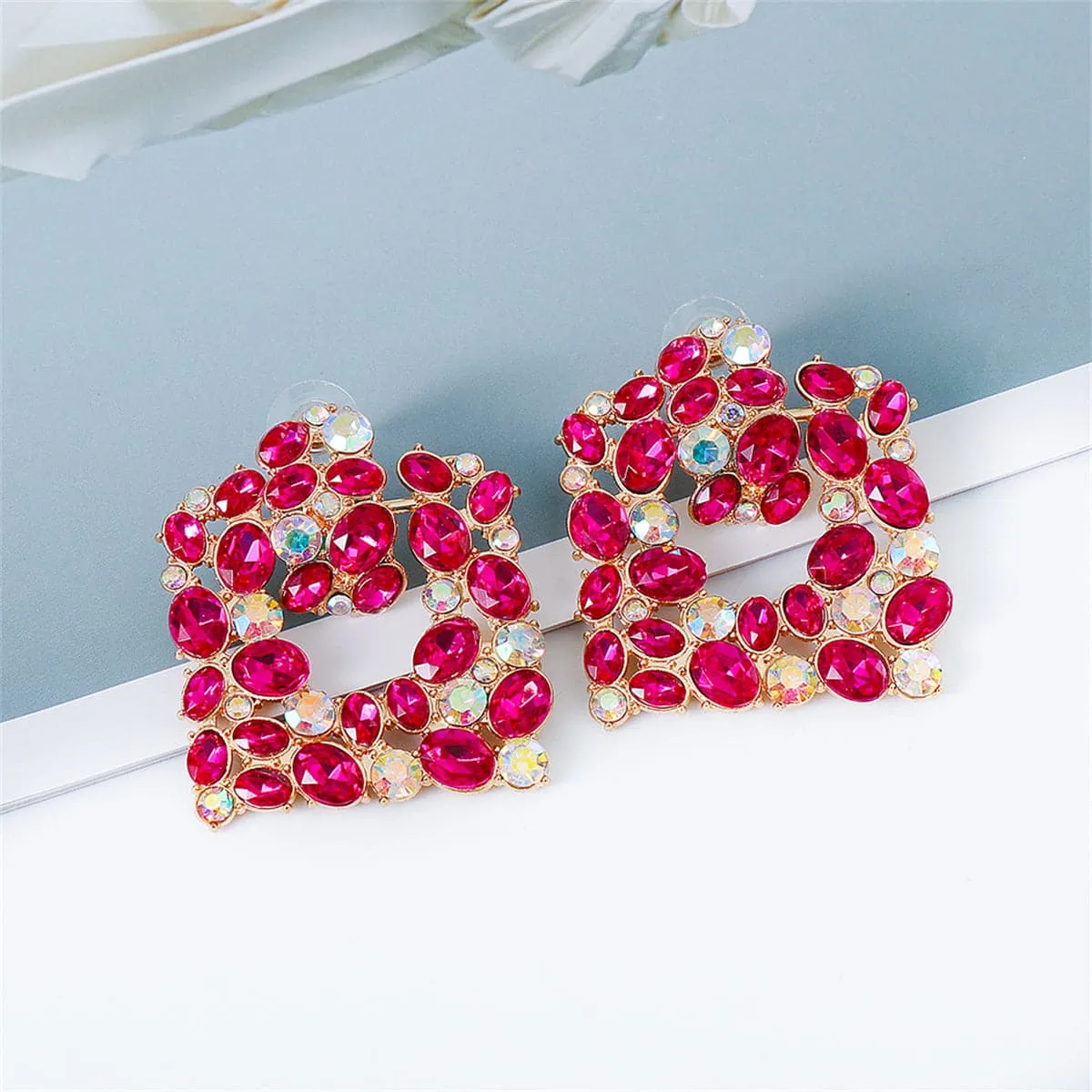 Pink Crystal & Cubic Zirconia 18K Gold-Plated Geometric Drop Earrings