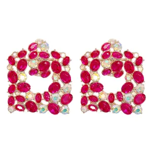 Pink Crystal & Cubic Zirconia 18K Gold-Plated Geometric Drop Earrings