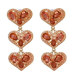 Pink Cubic Zirconia & Crystal 18K Gold-Plated Linked Heart Drop Earring