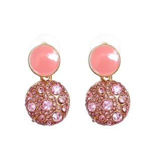 Pink Enamel & Cubic Zirconia 18K Gold-Plated Round Drop Earring