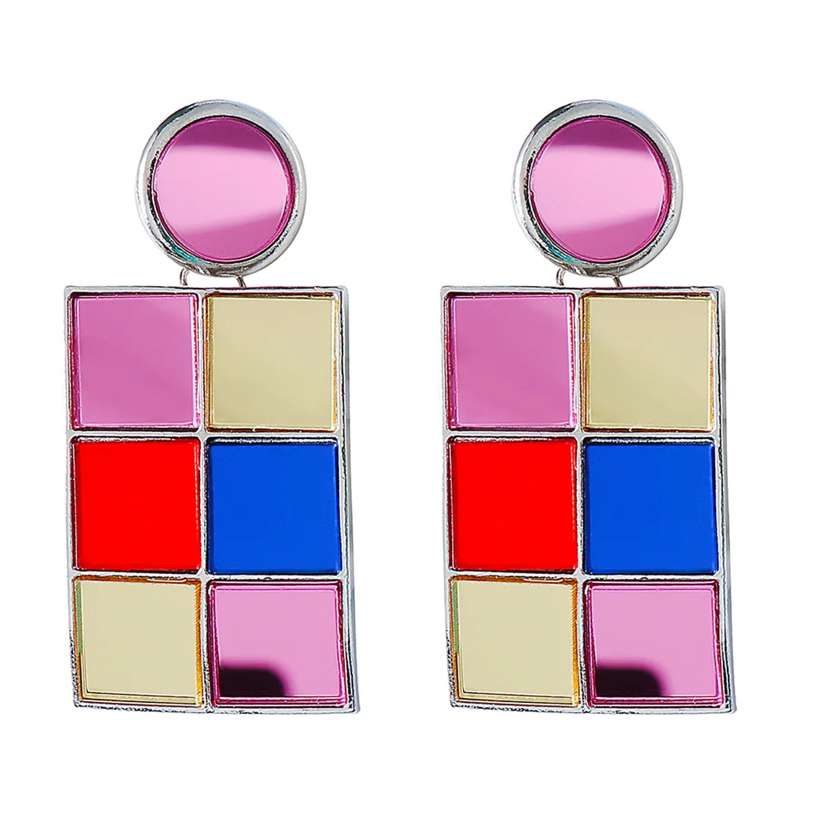 Pink Glass & Silver-Plated Multicolor Cube Drop Earrings