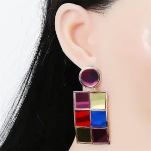 Pink Glass & Silver-Plated Multicolor Cube Drop Earrings