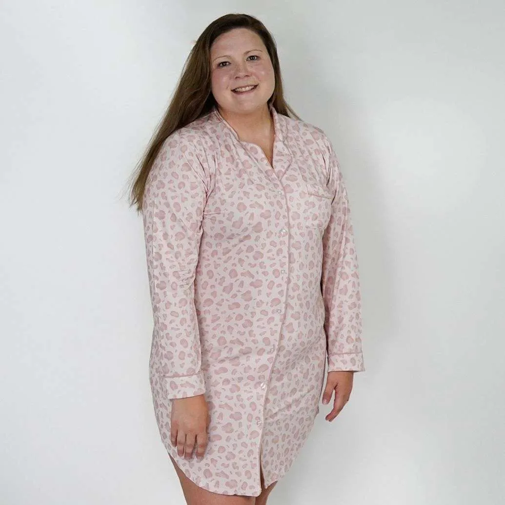 Pink Leopard Women's Button Up Lounge Dress