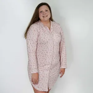 Pink Leopard Women's Button Up Lounge Dress