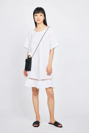 Pistache Linen Dress with Ladder Trim bottom