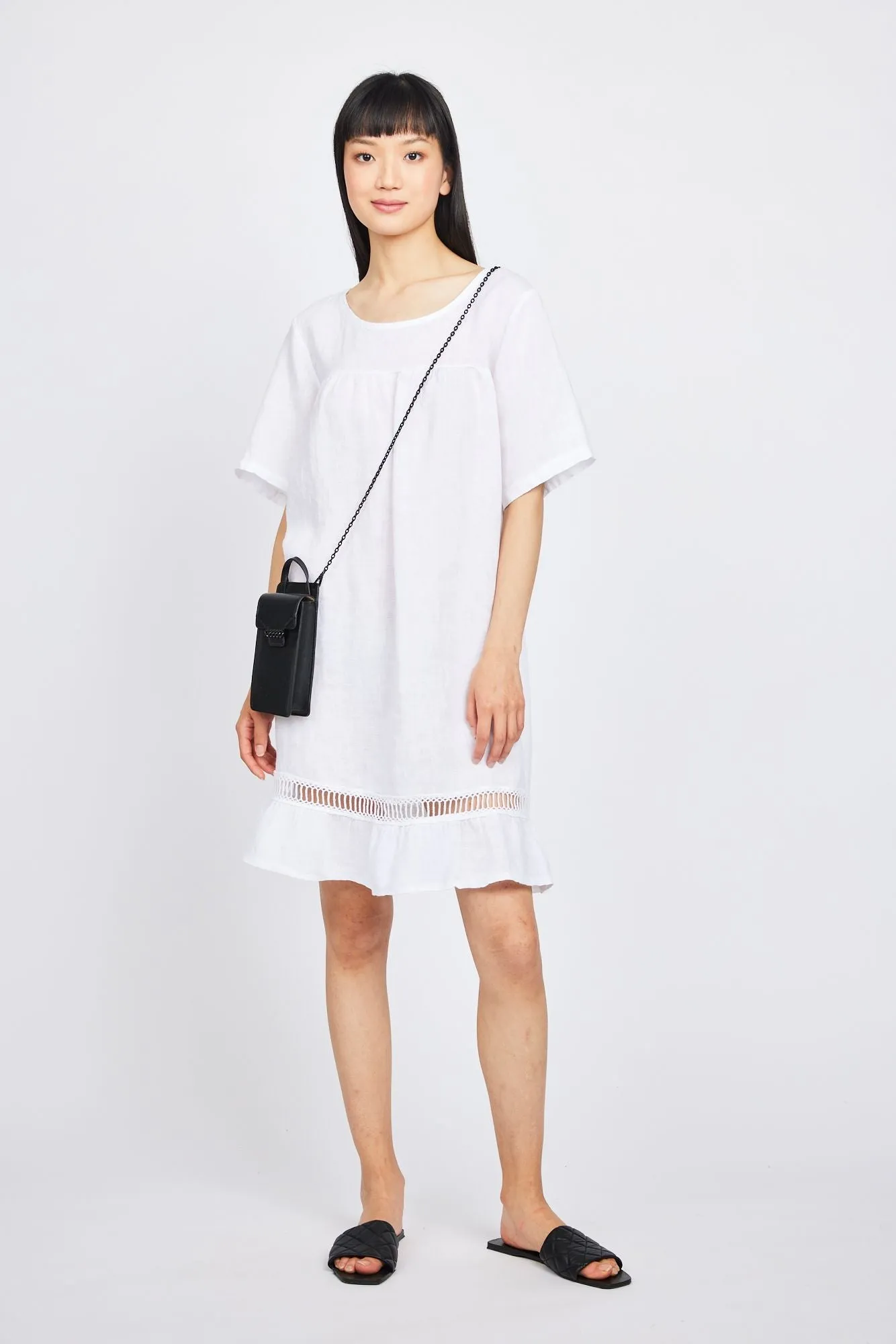 Pistache Linen Dress with Ladder Trim bottom