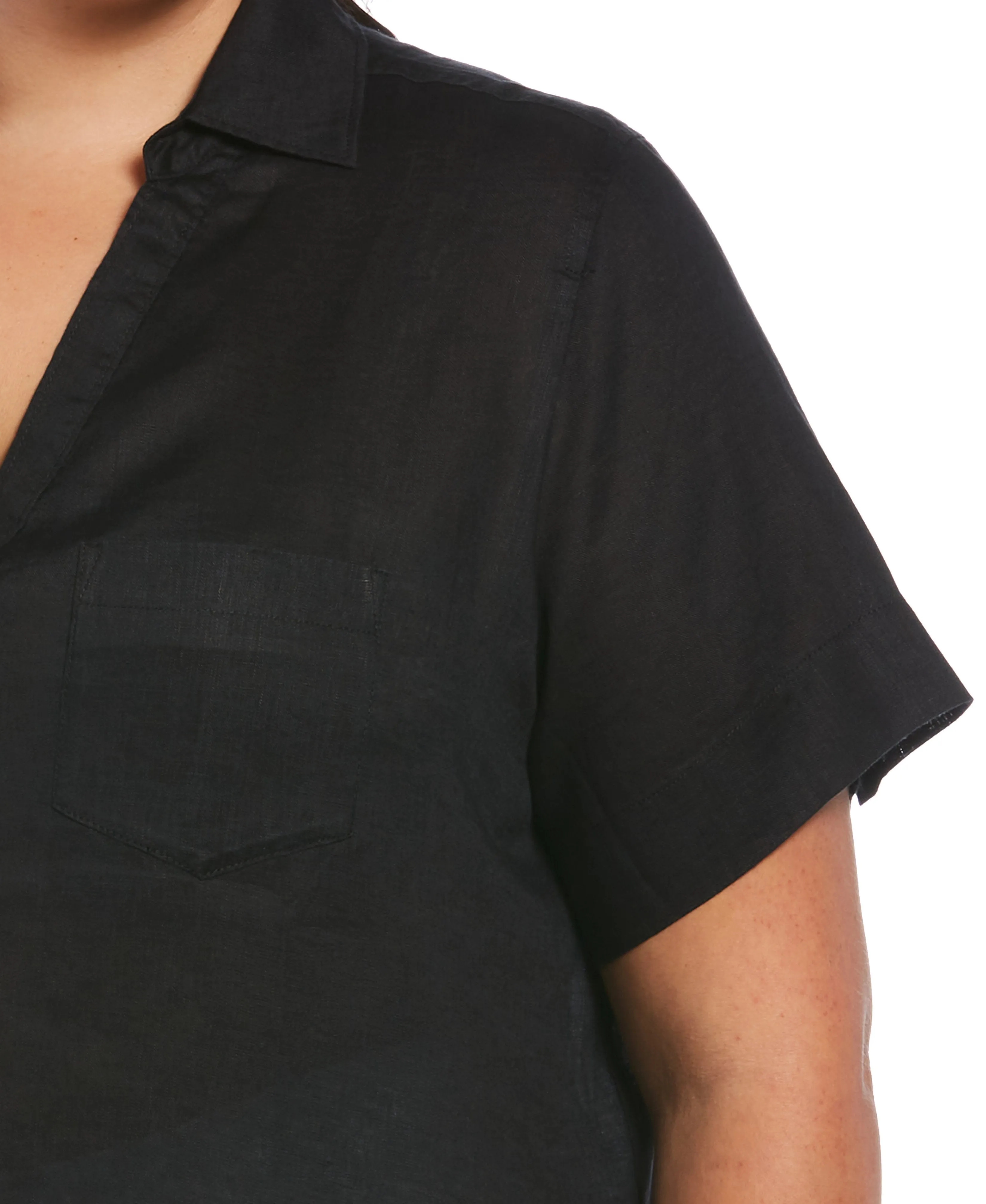 Plus Size Split Neck Linen Top